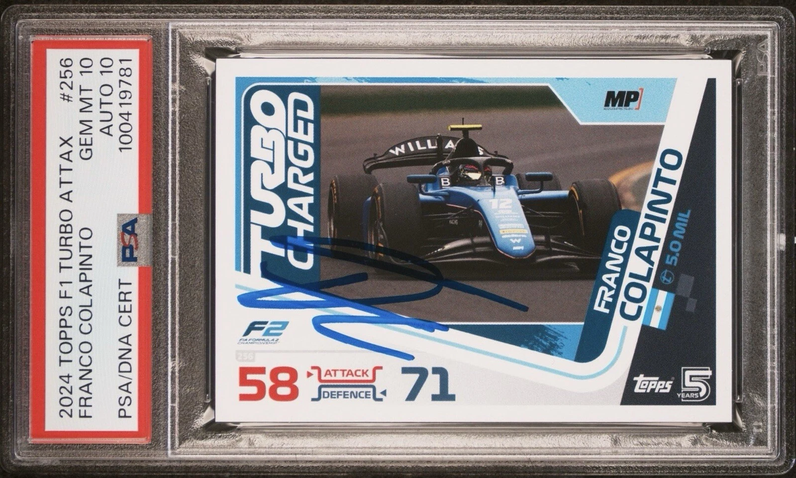 2024 Topps F1 Turbo Attax #256 Franco Colapinto Rookie Auto Psa GEM MINT 10/10