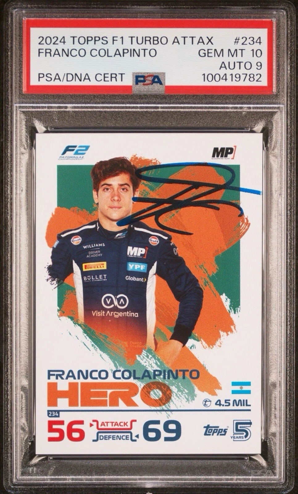2024 Topps F1 Turbo Attax #234 Franco Colapinto Rookie Auto Psa GEM MINT 10/9
