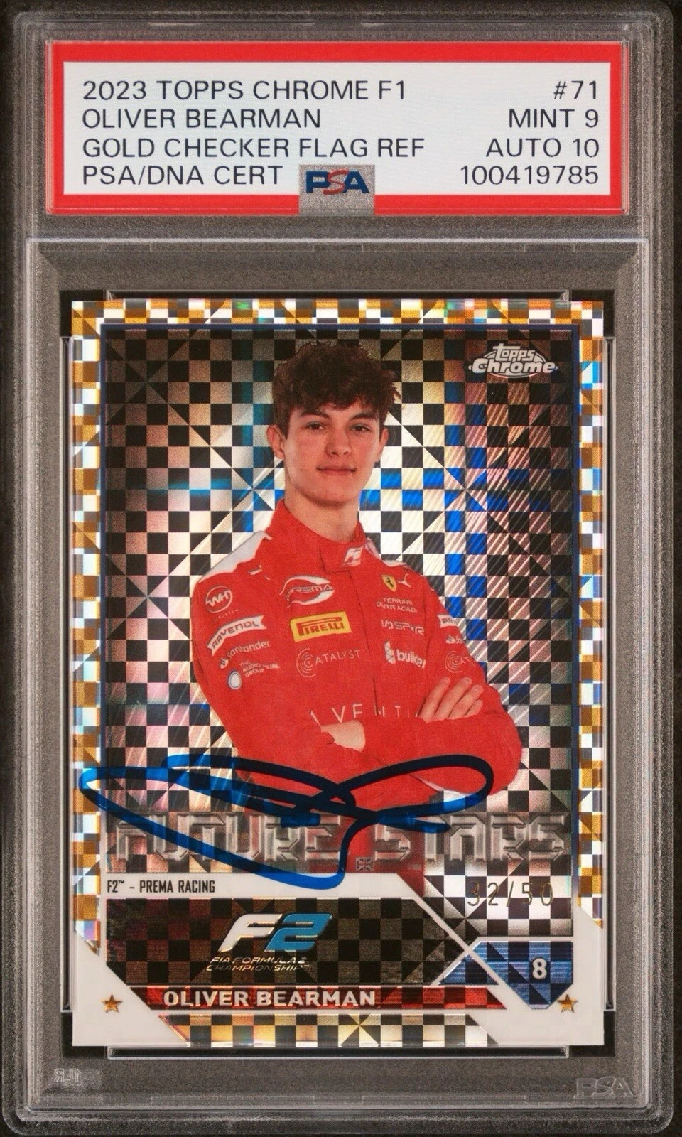 2023 Topps Chrome F1 #71 Oliver Bearman Gold Rookie Auto /50 Psa MINT 9/GEM 10