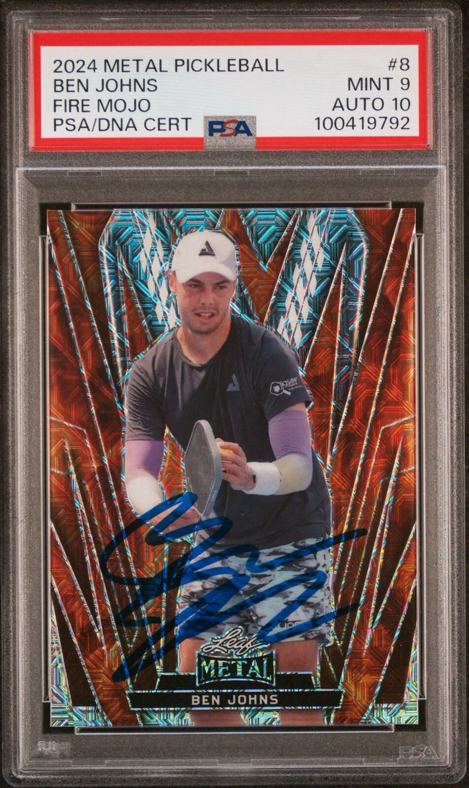2024 Leaf Metal Pickleball #8 Ben Johns Fire Mojo Rookie Auto /25 Psa MINT 9/10