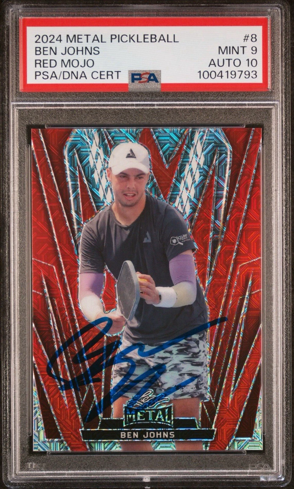 2024 Leaf Metal Pickleball #8 Ben Johns Red Mojo Rookie Auto /15 Psa MINT 9/10