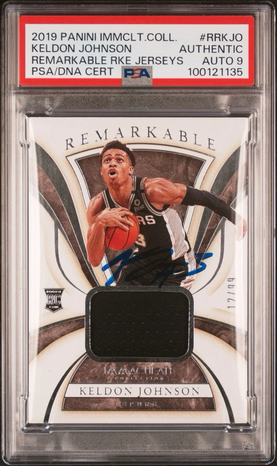 2019 Immaculate Keldon Johnson Rookie Remarkable Jersey /99 PSA MINT 9 AUTO RC