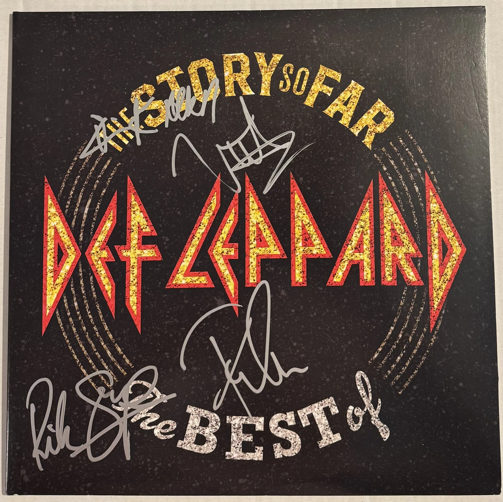 Def Leppard Entire Band Signed Autograph Story So Far Vinyl Record Album Beckett