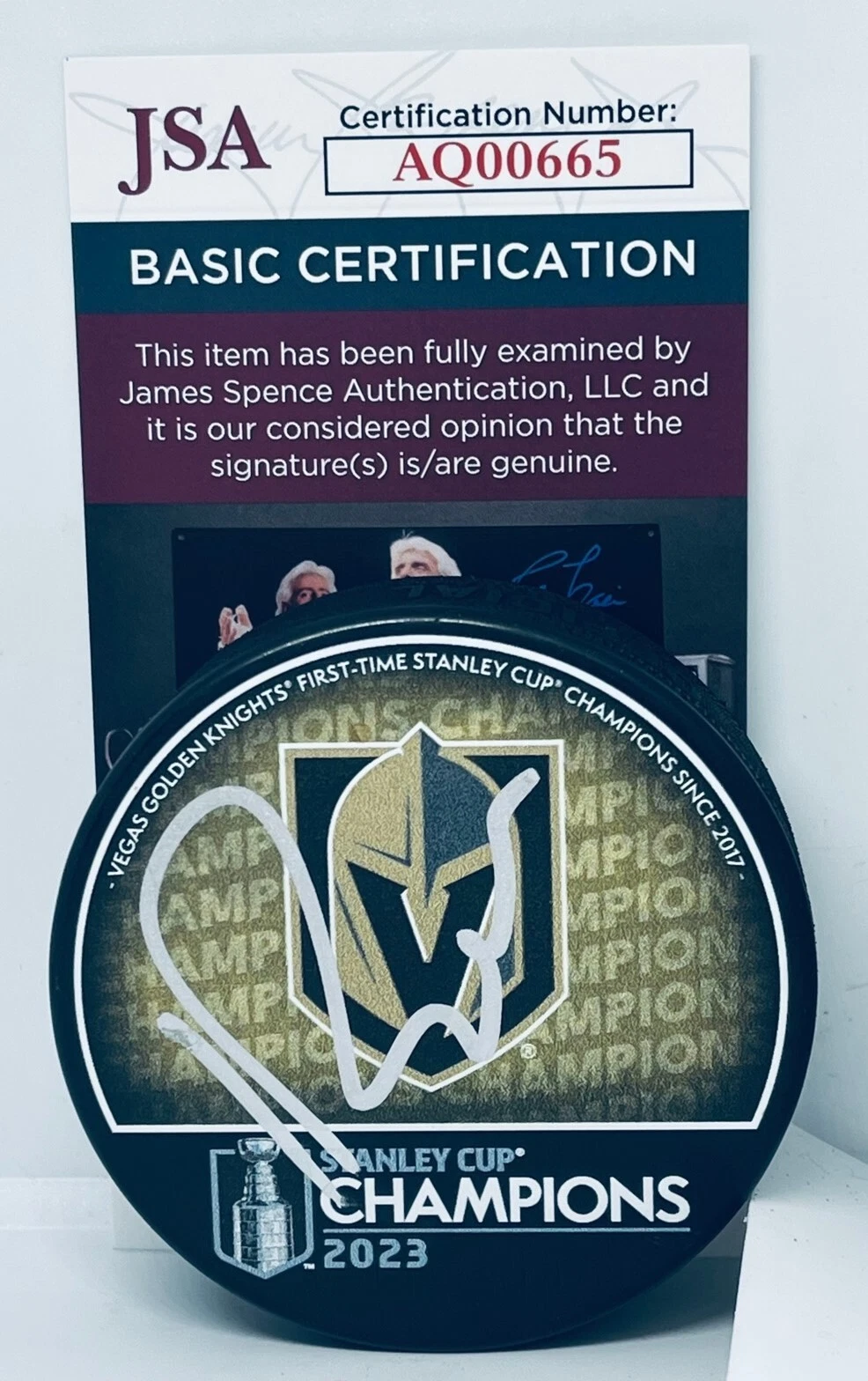 Bruce Cassidy signed Vegas Golden Knights 2023 Stanley Cup Champs Puck JSA