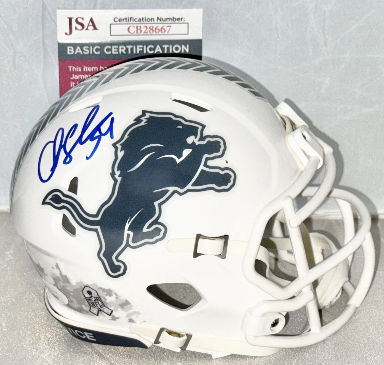 Chris Spielman signed Detroit Lions Salute To Service mini helmet #2 JSA
