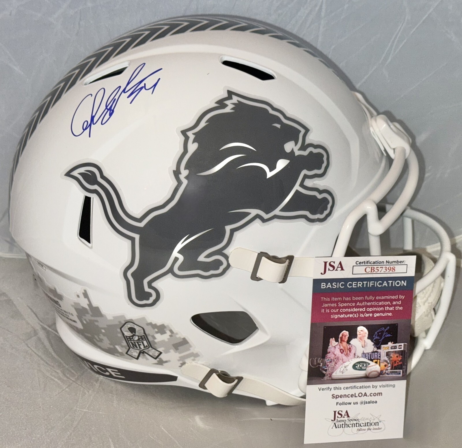Chris Spielman signed Detroit Lions Salute To Service Full Size Helmet JSA