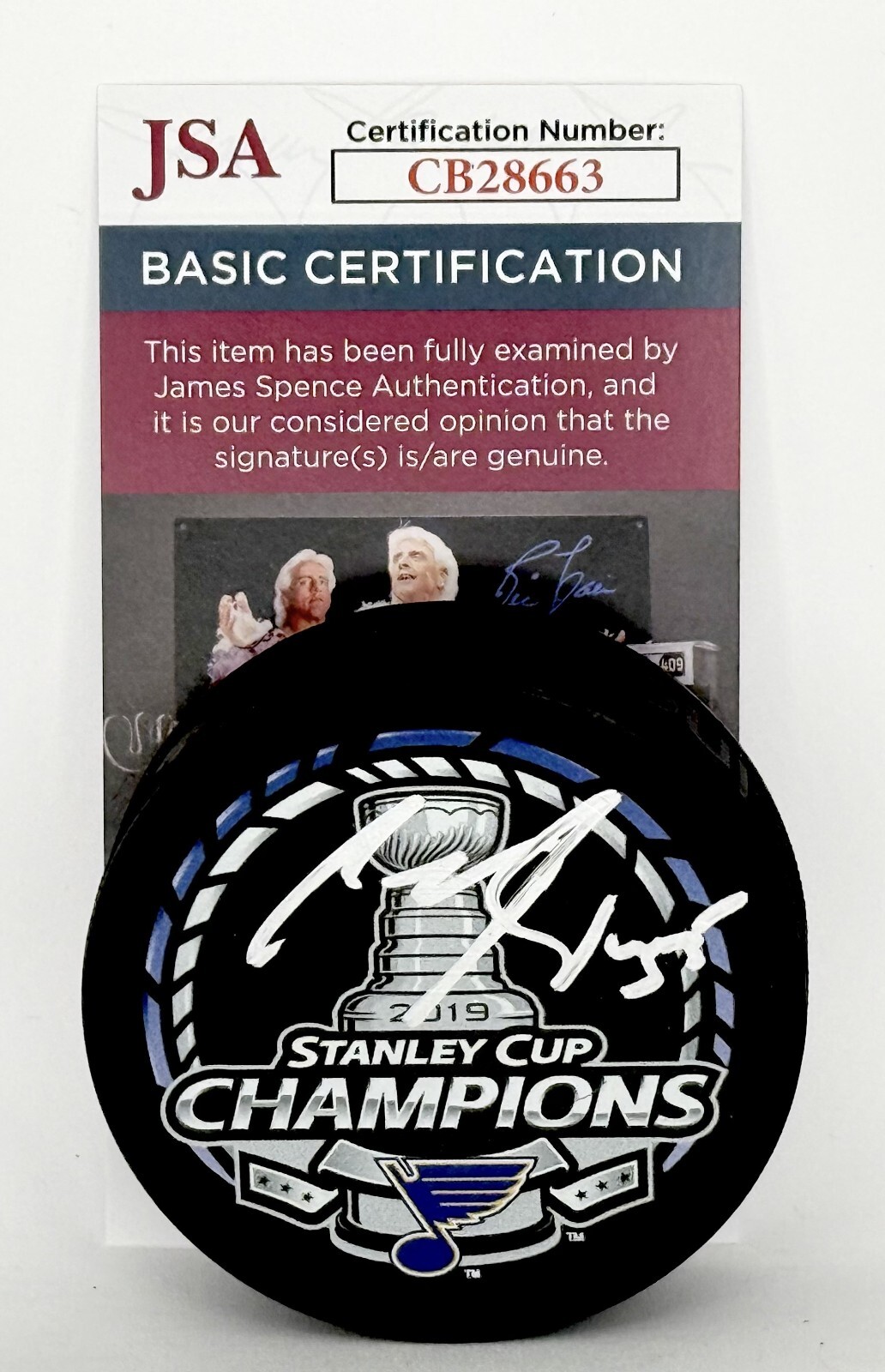 Colton Parayko signed St. Louis Blues 2019 Stanley Cup Champs Puck JSA COA