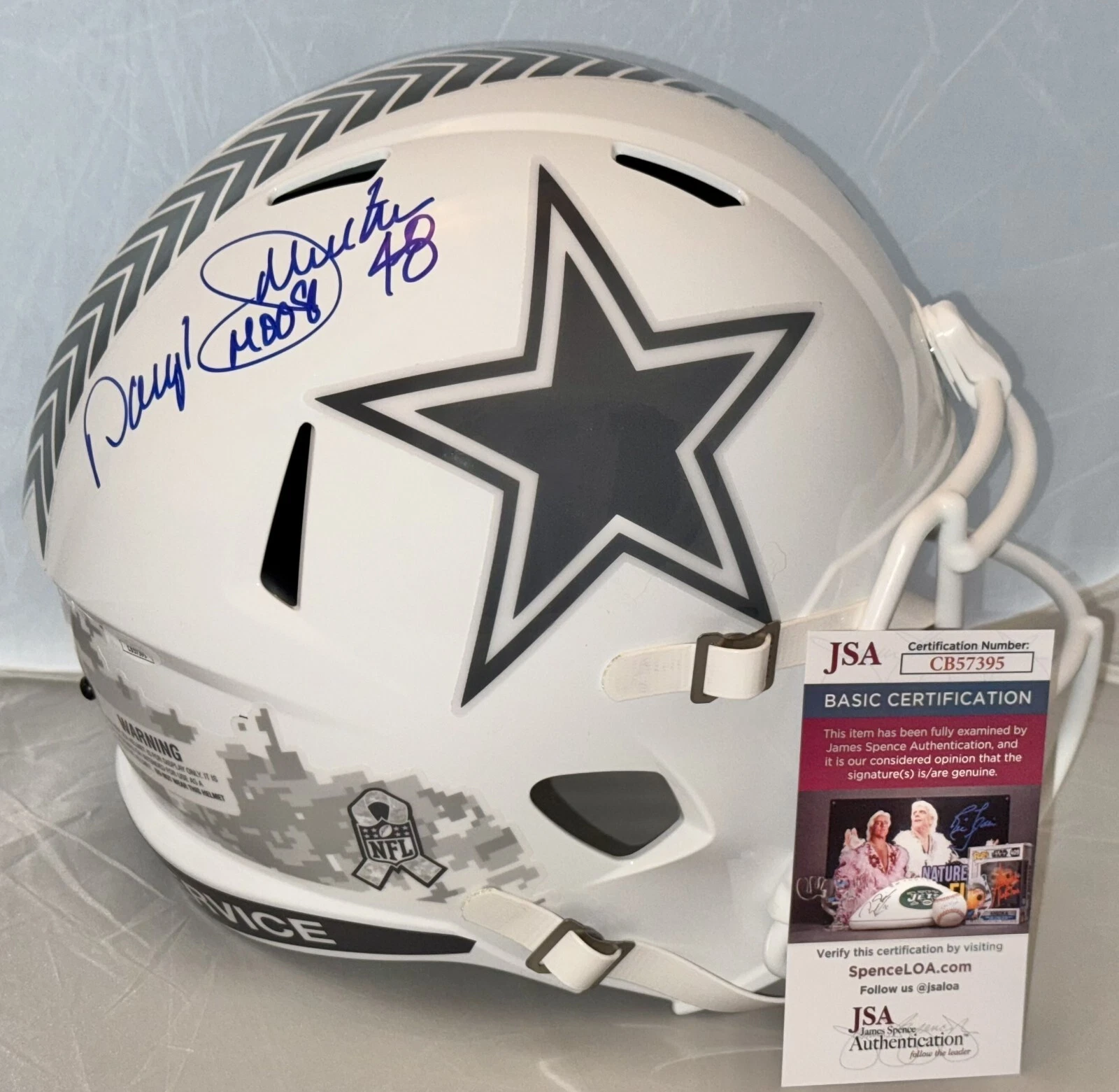 Daryl Johnston signed Dallas Cowboys Salute To Service Full Size Helmet #2 JSA