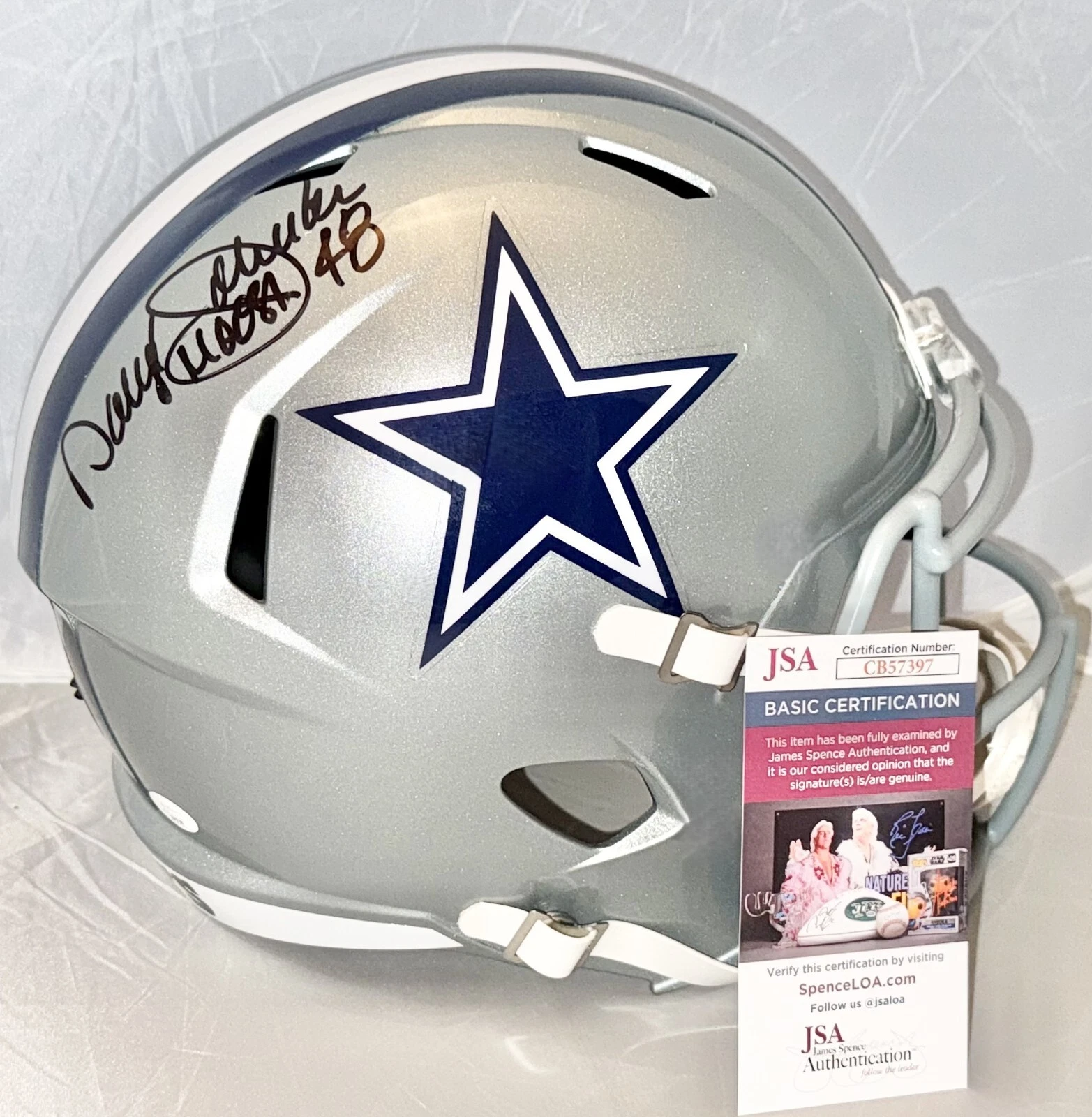 Daryl Johnston signed Dallas Cowboys Full Size Helmet W/ Moose Inscrip #1 JSA