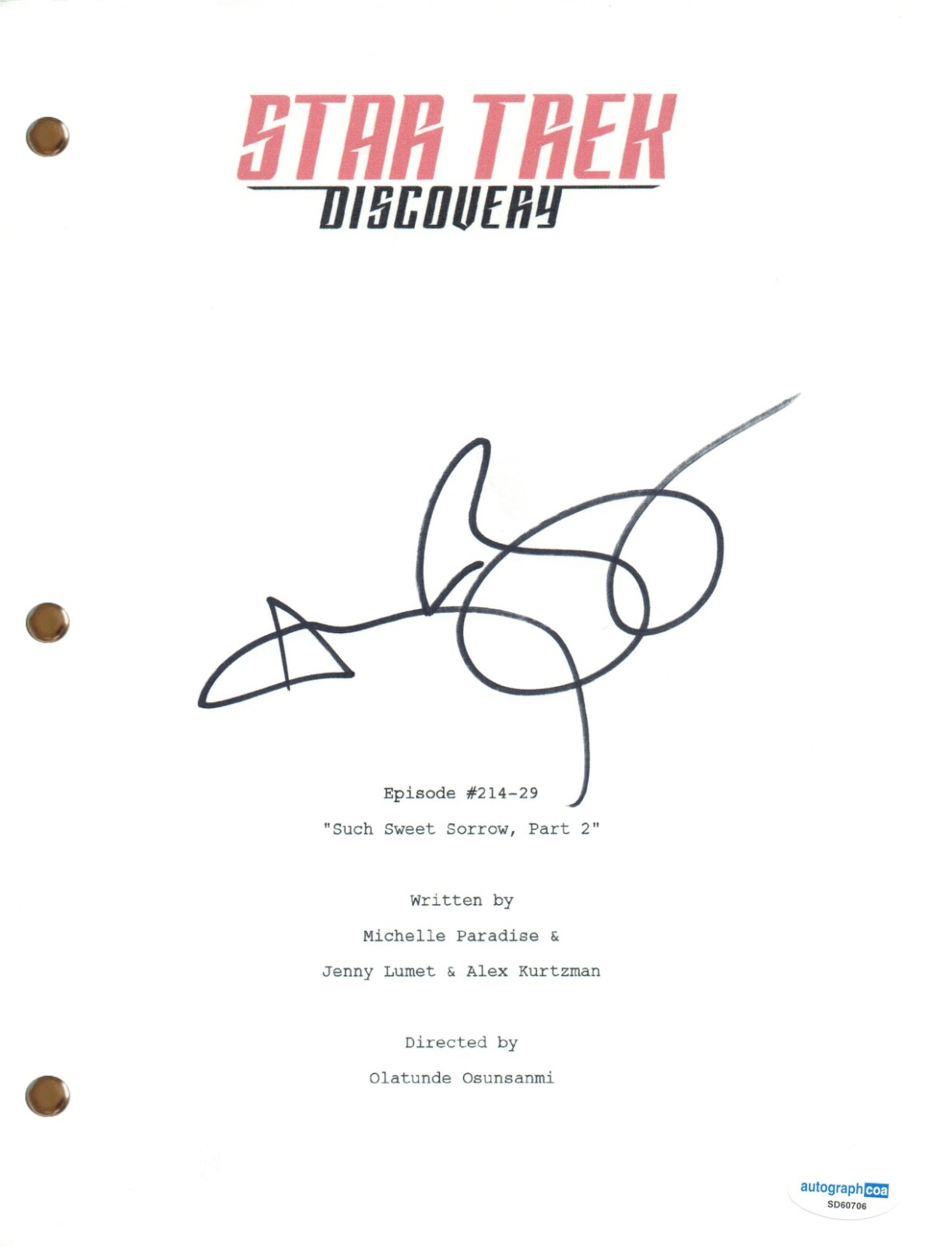 Anthony Rapp Star Trek Discovery Signed Autograph Episode Script Screenplay ACOA