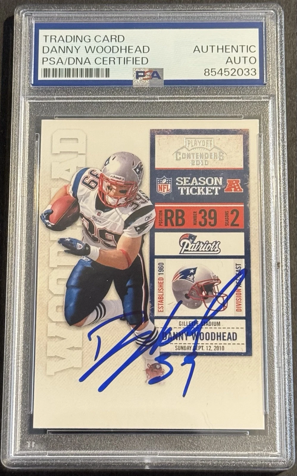 Danny Woodhead Signed 2010 Panini Contenders Rookie Card Patriots PSA/DNA Slab