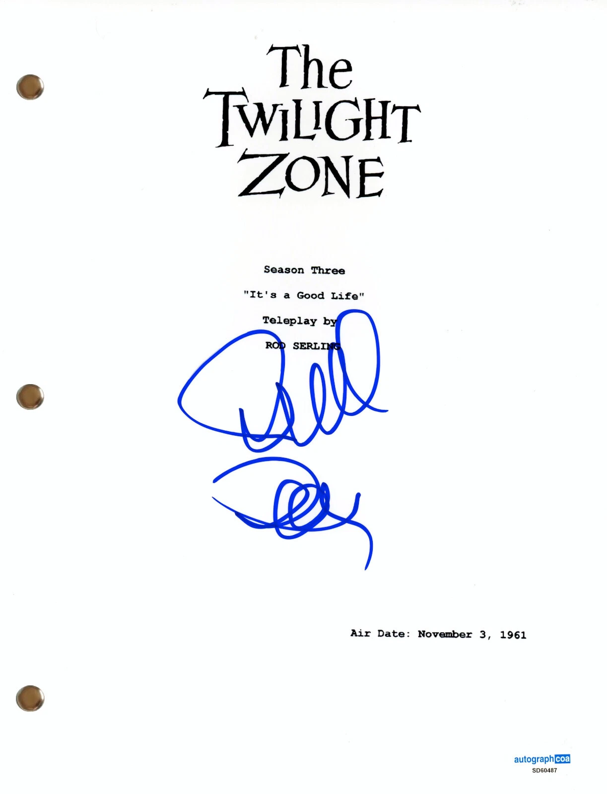 Richard Donner The Twilight Zone Signed Autograph Full TV Script Screenplay ACOA