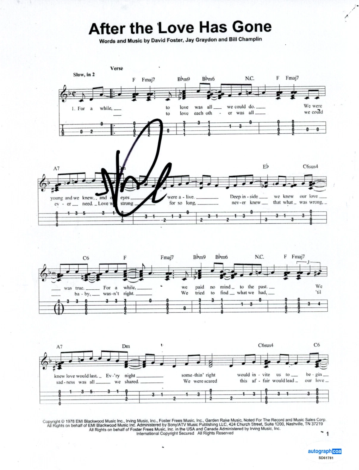 Verdine White Earth Wind & Fire Signed After The Love Has Gone Sheet Music ACOA