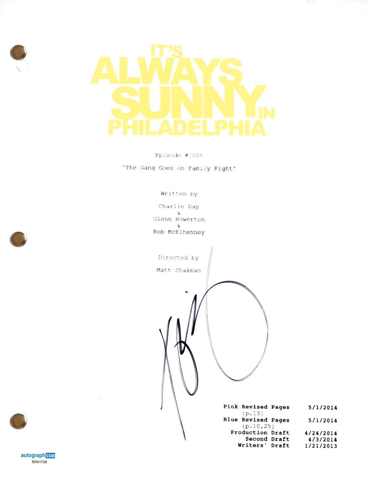 Keegan Michael Key Signed It's Always Sunny In Philadelphia Episode Script ACOA