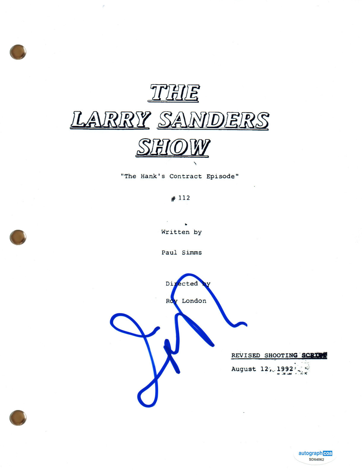 Jeffrey Tambor “The Larry Sanders Show” Signed Autograph TV Episode Script ACOA