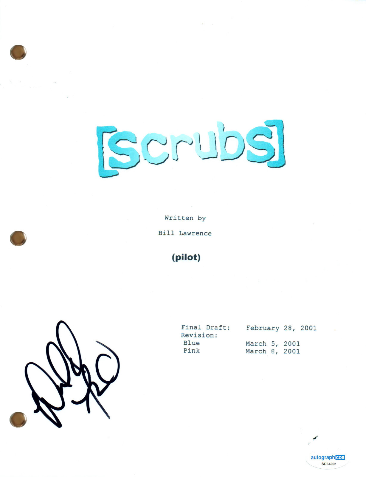 Donald Faison “Scrubs” Signed Autograph Full Pilot Script TV Screenplay ACOA COA