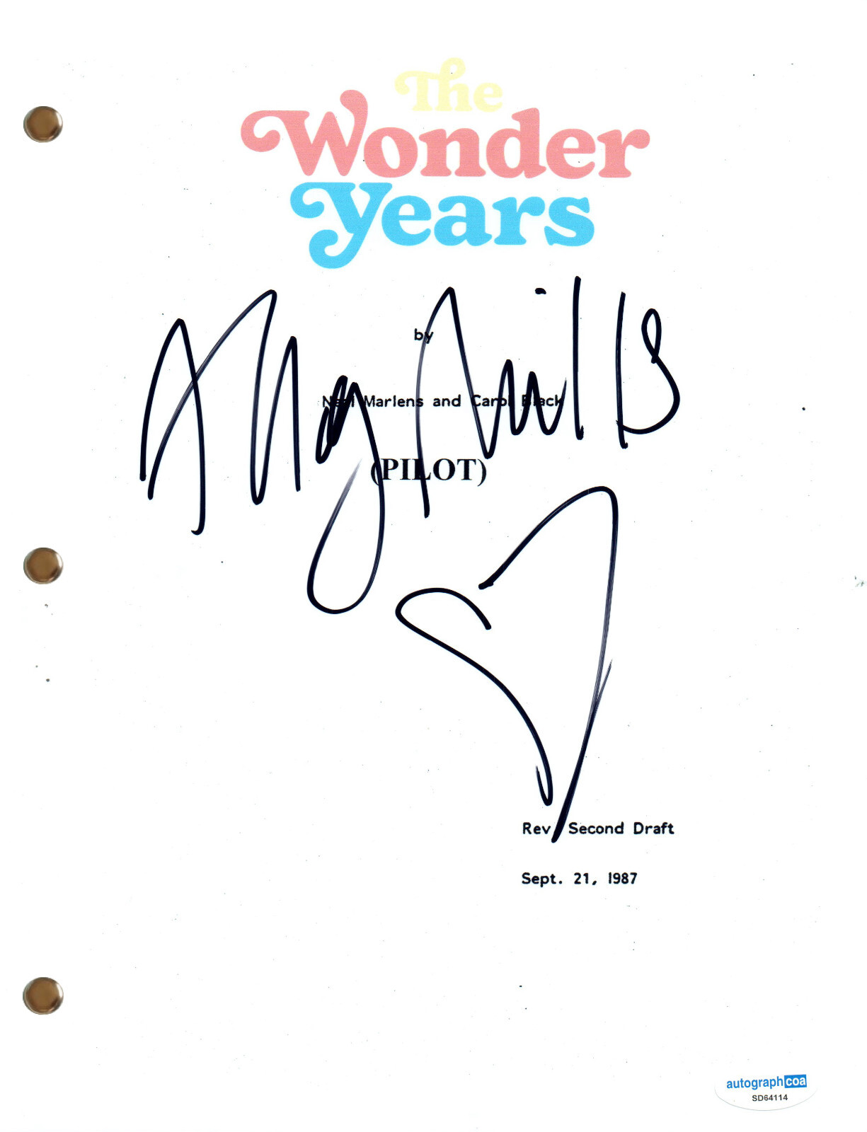 Alley Mills “The Wonder Years” Signed Autograph Pilot Script TV Screenplay ACOA