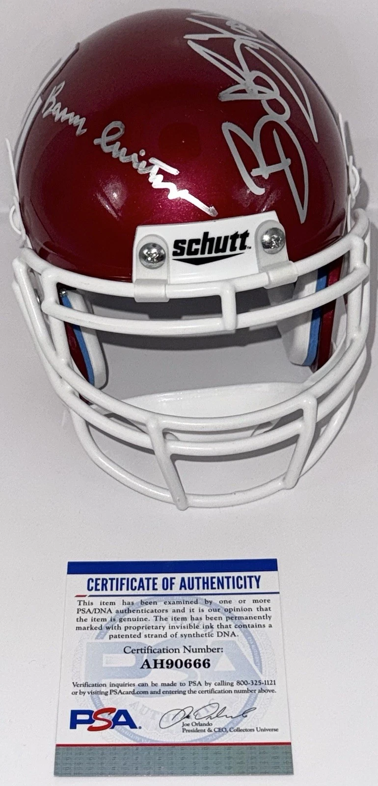 Bob Stoops & Barry Switzer Dual Signed Oklahoma Sooners Mini Helmet JSA COA