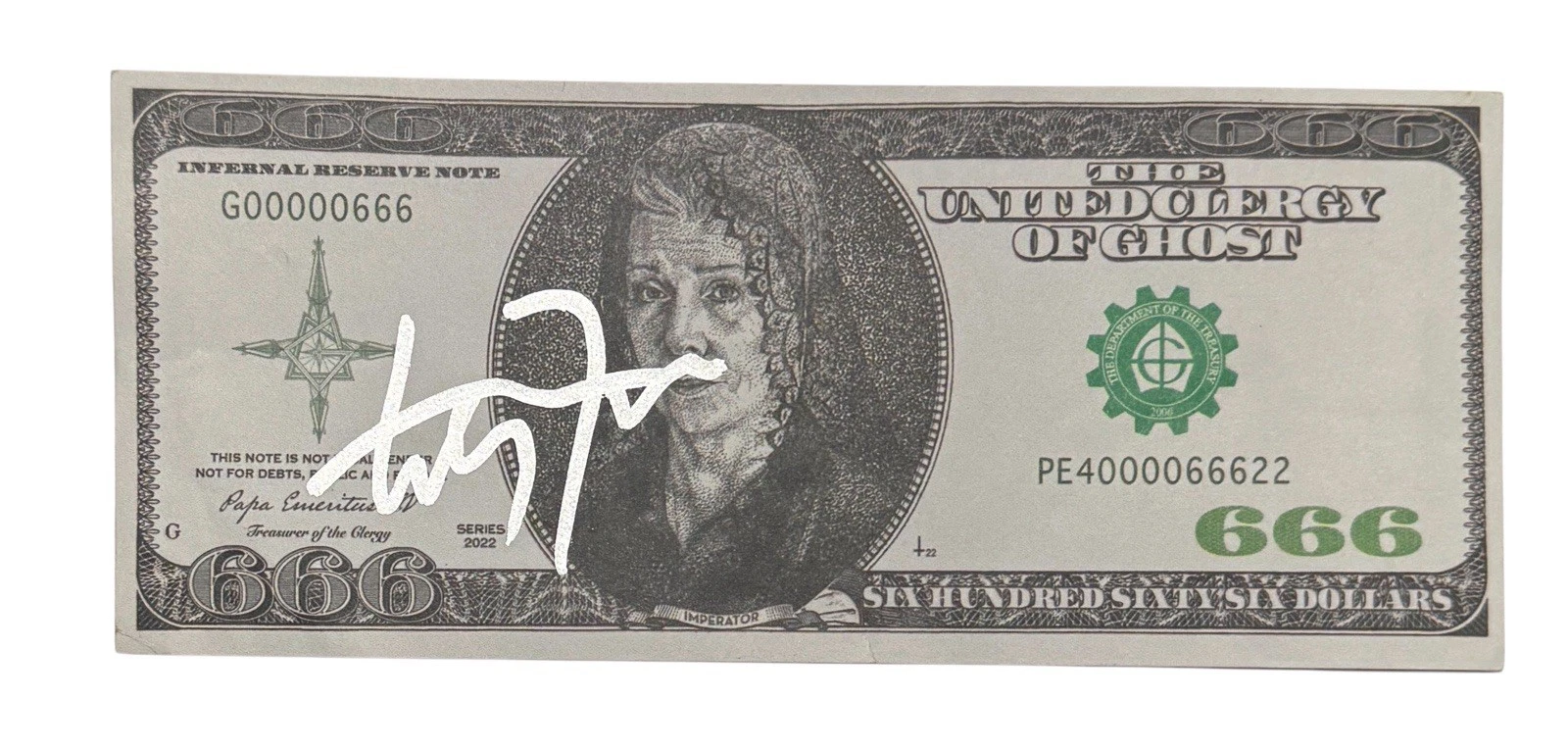 TOBIAS FORGE GHOST BAND SIGNED AUTOGRAPH 666 DOLLAR BILL PROP 2022 BECKETT COA COLLECTIBLE MEMORABILIA