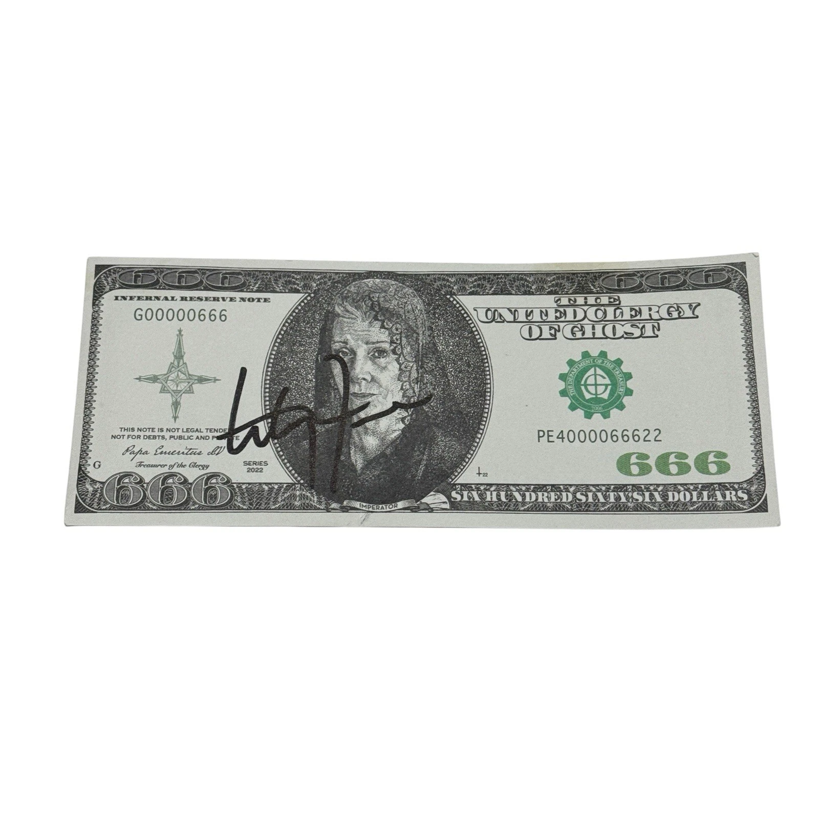 Ghost Band Tobias Forge Signed Autograph 666 Dollar Bill Prop 2022 Beckett COA