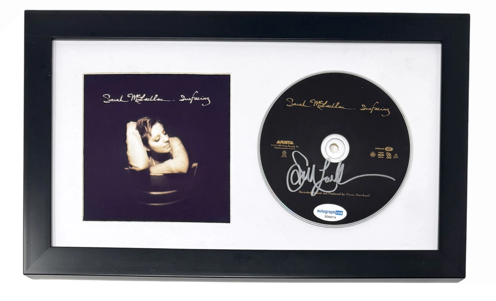 Sarah McLachlan Signed Autograph Surfacing CD Framed Matted Display ACOA COA