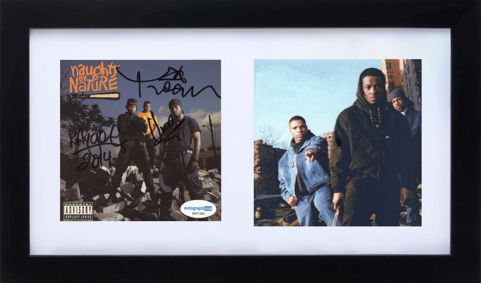 Naughty by Nature Signed Autograph Self Titled CD Cover Framed Hip Hop x3 ACOA