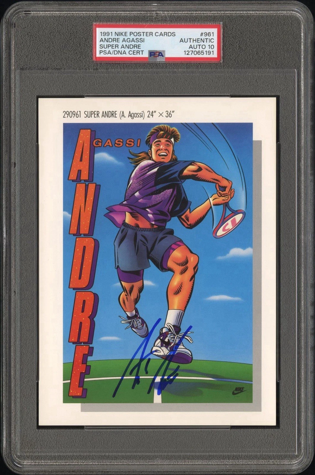 1991 Nike Poster Cards #961 Andre Agassi Signed Super Andre PSA GEM 10 AUTO RC