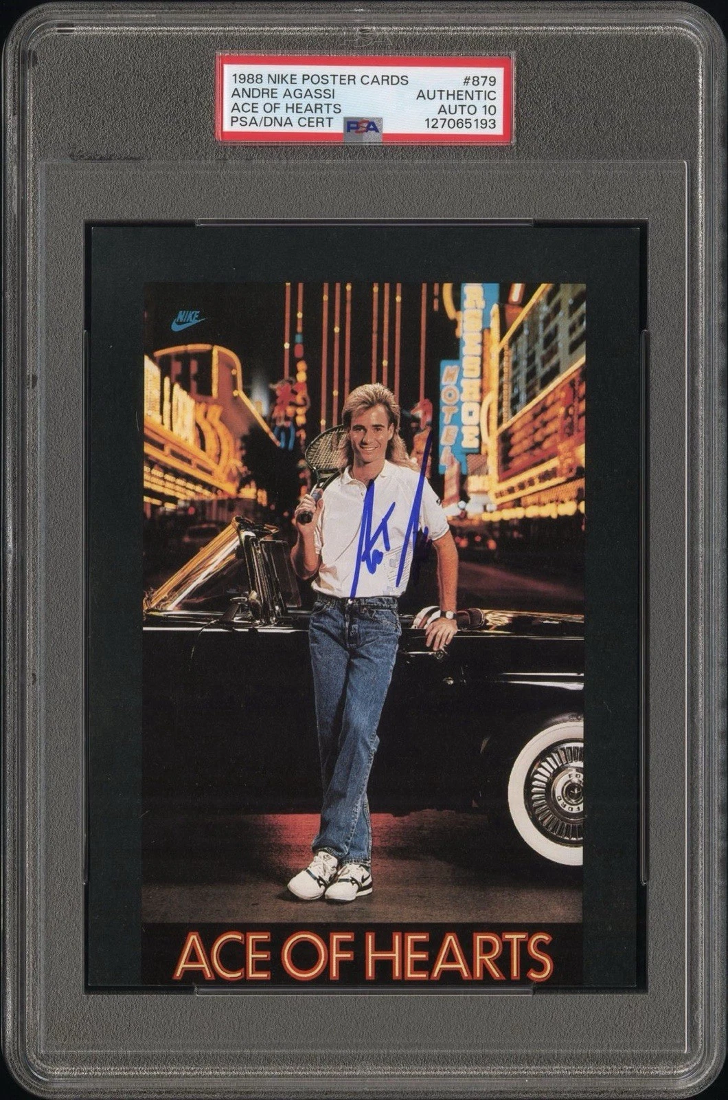 1988 Nike Poster Cards #879 Andre Agassi Signed Ace Of Hearts PSA GEM MT 10 AUTO