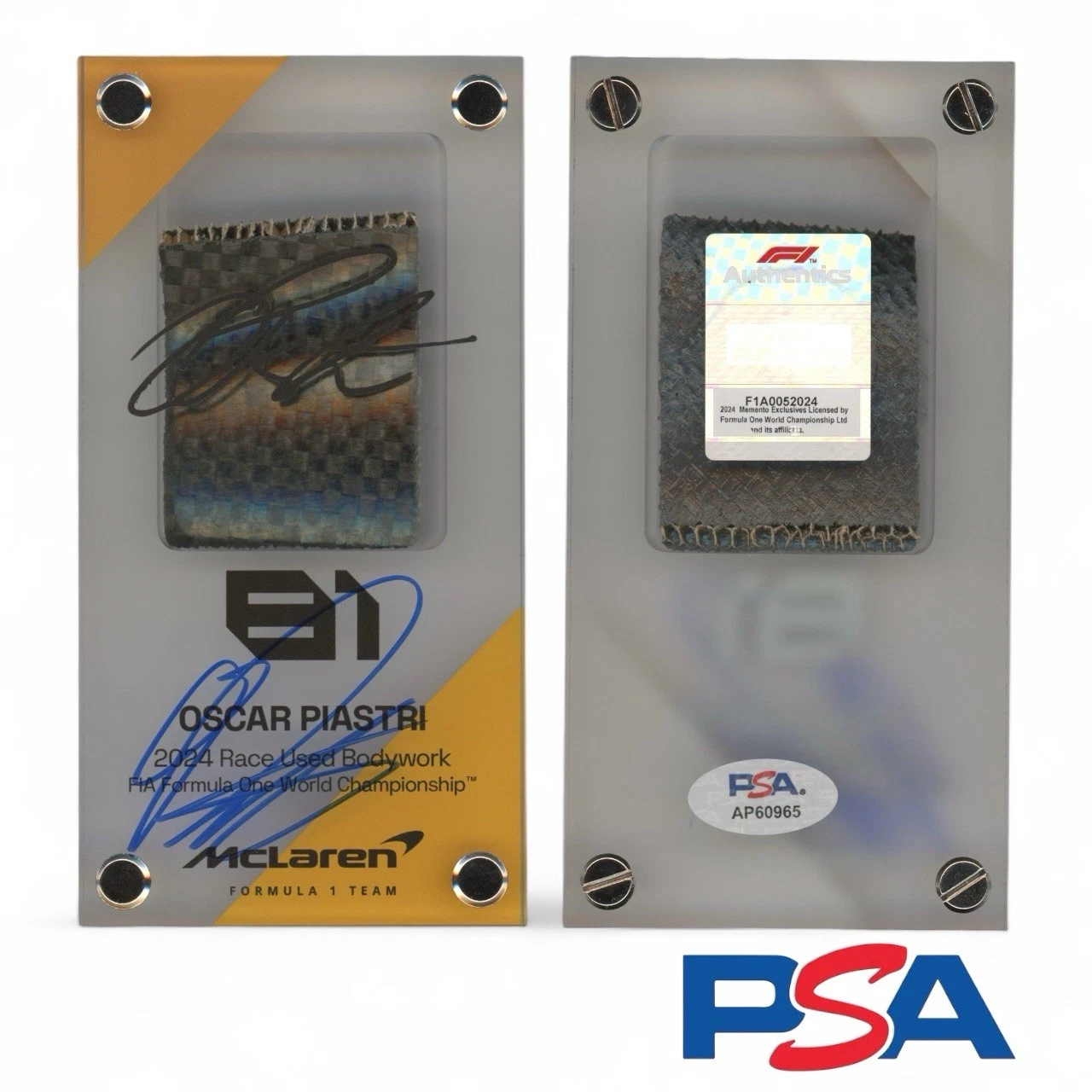 Oscar Piastri Signed 2024 F1 Race Used Bodywork #81 MCL38 McLaren PSA AUTO