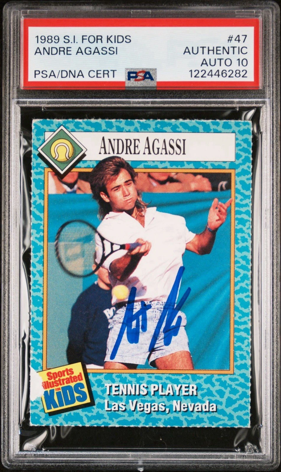 1989 SI For Kids #47 Andre Agassi Signed Tennis Rookie Card PSA GEM 10 AUTO RC