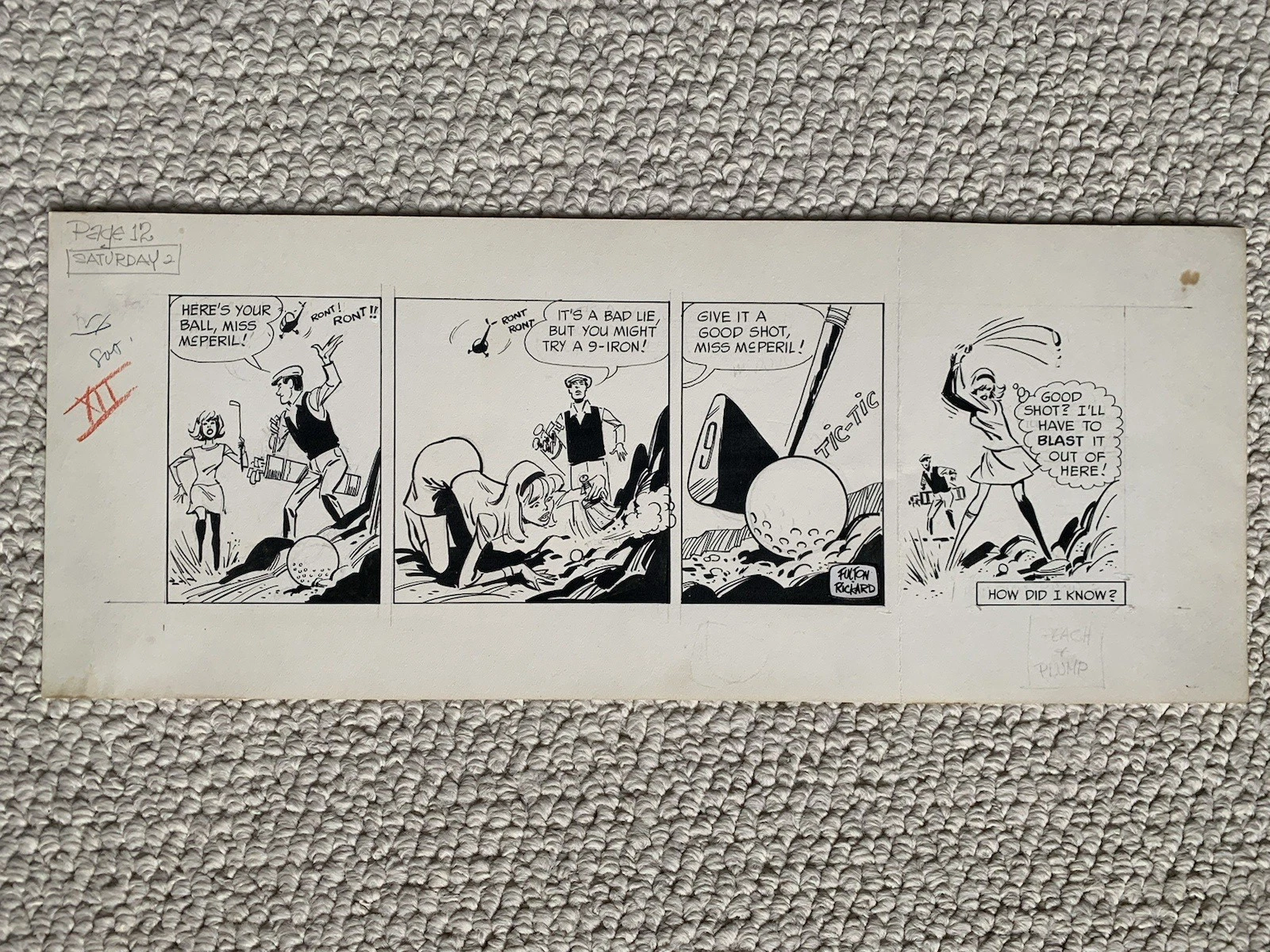 PAULINE MCPERIL VINTAGE SIGNED ORIGINAL DAILY ARTWORK   GOLF THEME   JACK RICARD