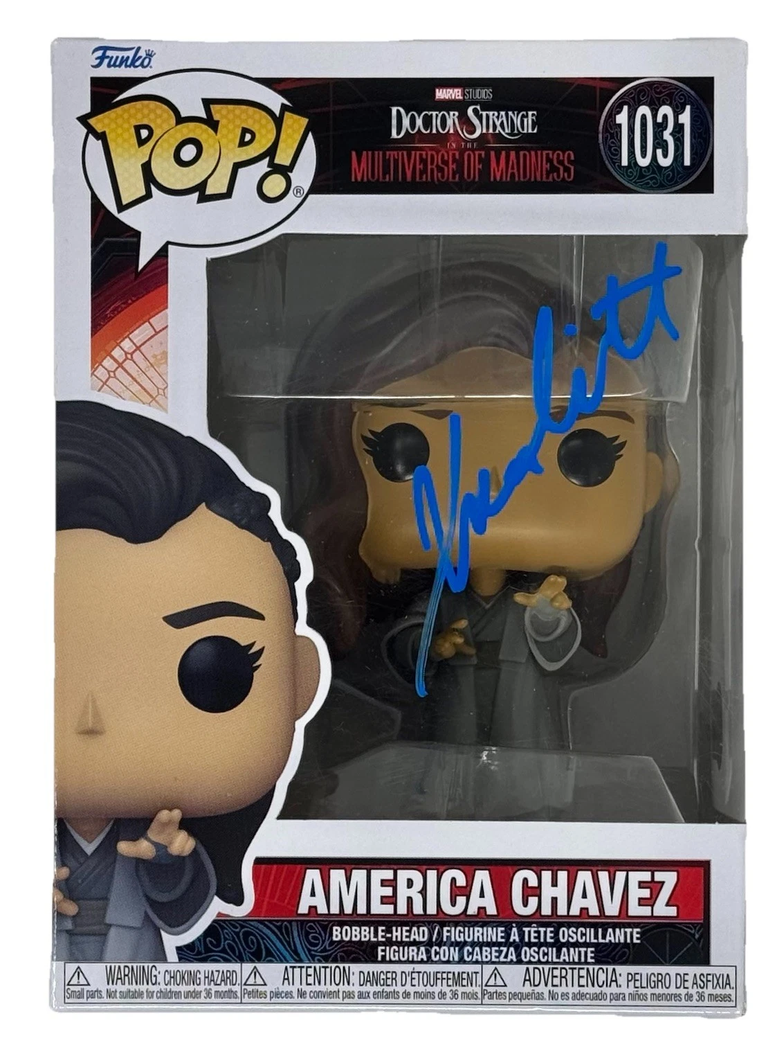 XOCHITL GOMEZ SIGNED DOCTOR STRANGE AMERICA CHAVEZ FUNKO POP MARVEL BECKETT COA COLLECTIBLE MEMORABILIA