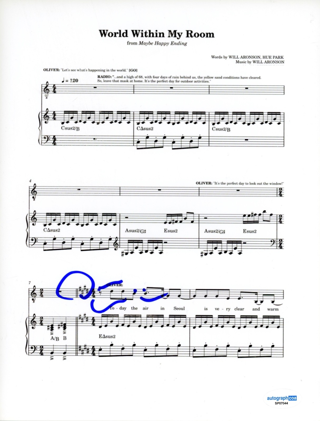 Darren Criss Maybe Happy Ending Signed 'World Within My Room' Sheet Music ACOA