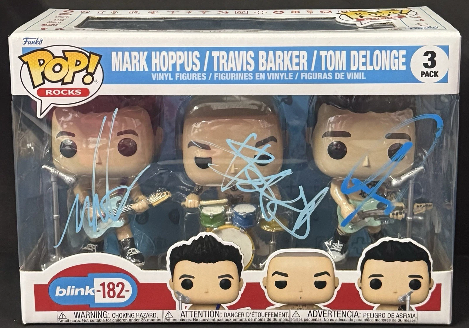 Tom Delong Mark Hoppus Travis Barker Signed Blink 182 Funko Pop JSA COA All 3