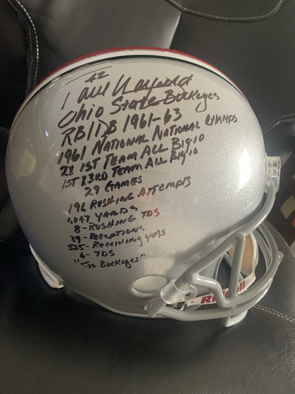 PAUL WARFIELD SIGNED FULL SIZE OHIO STATE STAT HELMET+JSA      14 INSCRIPTIONS
