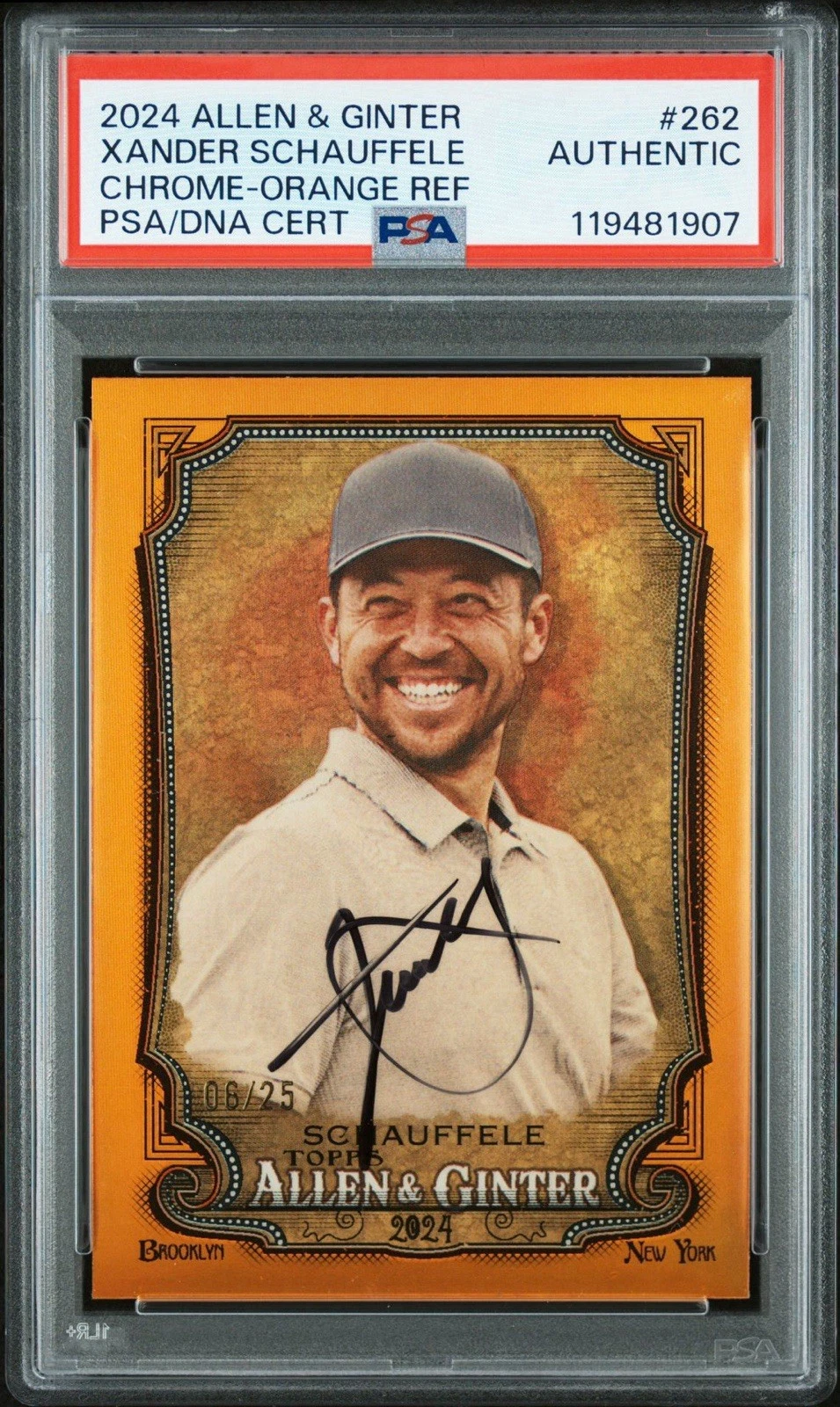 2024 Allen & Ginter #262 Xander Schauffele Orange Refractor /25 PSA AUTO GOLF RC