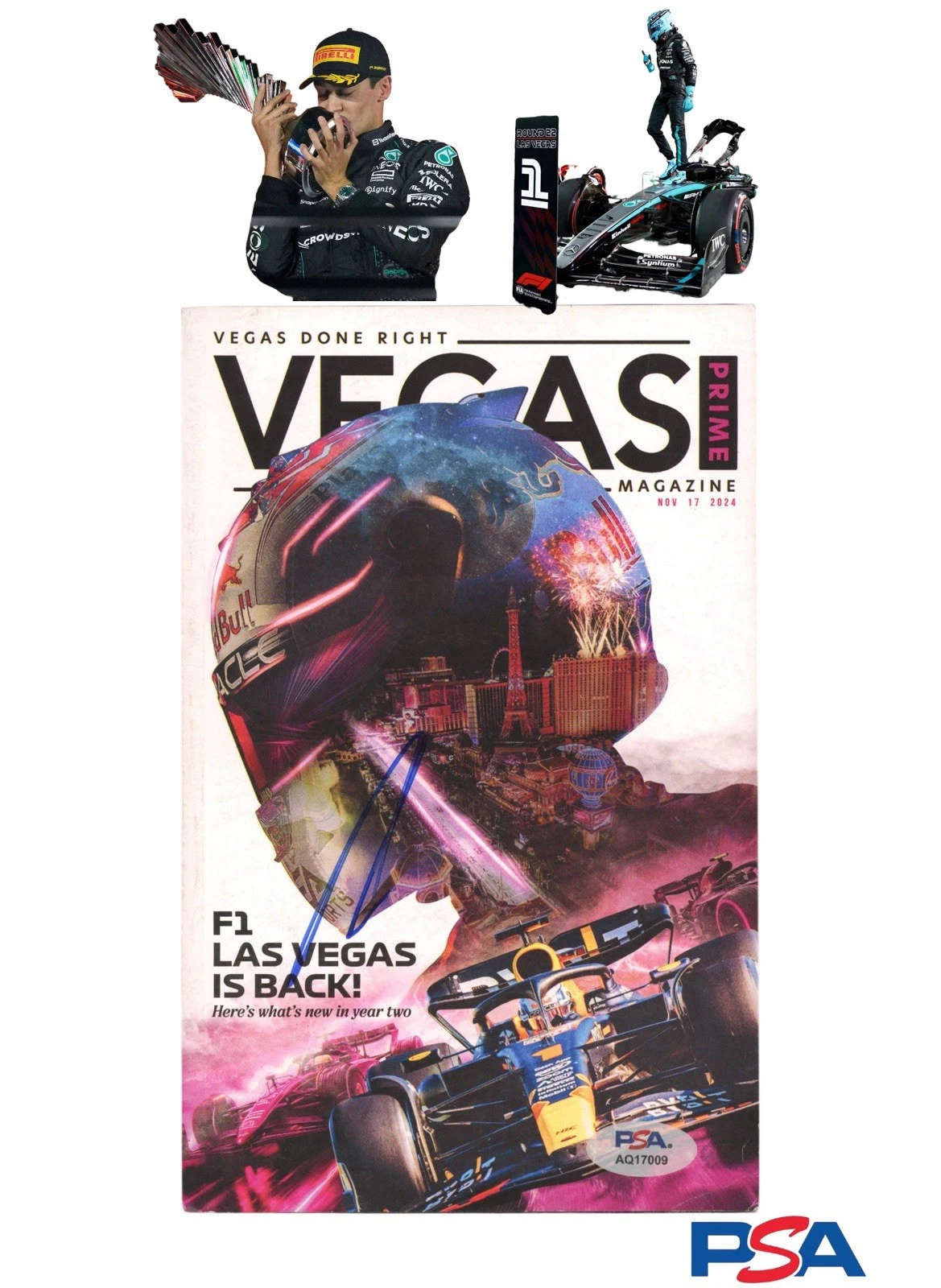 George Russell Signed 2024 F1 Las Vegas Grand Prix Race Winner Program PSA AUTO