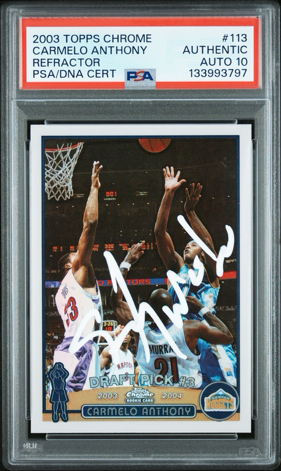 2003 Topps Chrome #113 Carmelo Anthony Signed Refractor Rookie PSA GEM AUTO 10