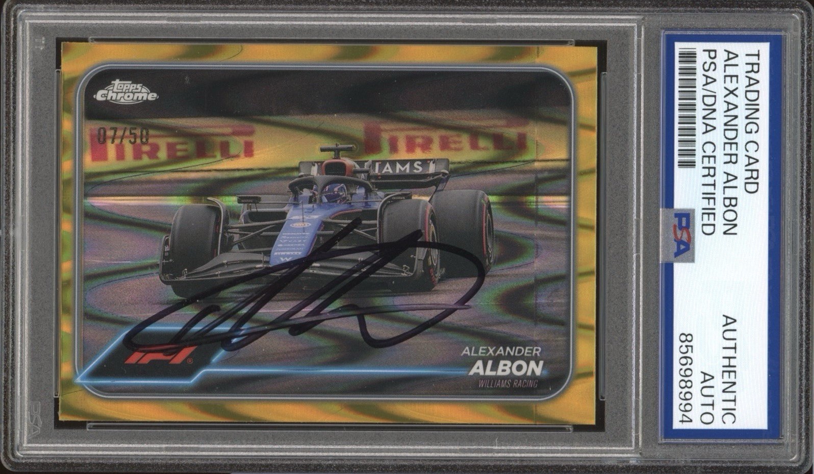 2024 Topps Chrome F1 #91 Alex Albon Signed Gold RayWave Card /50 PSA/DNA AUTO