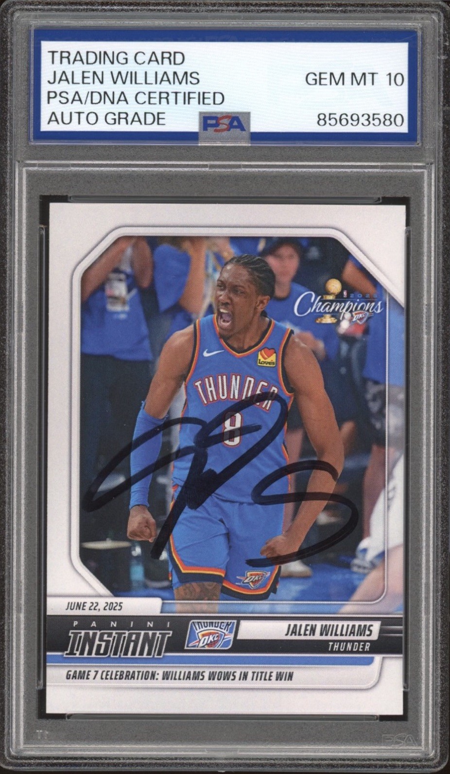 2024-25 Panini Instant #636 Jalen Williams Signed 2025 NBA Champions PSA AUTO 10