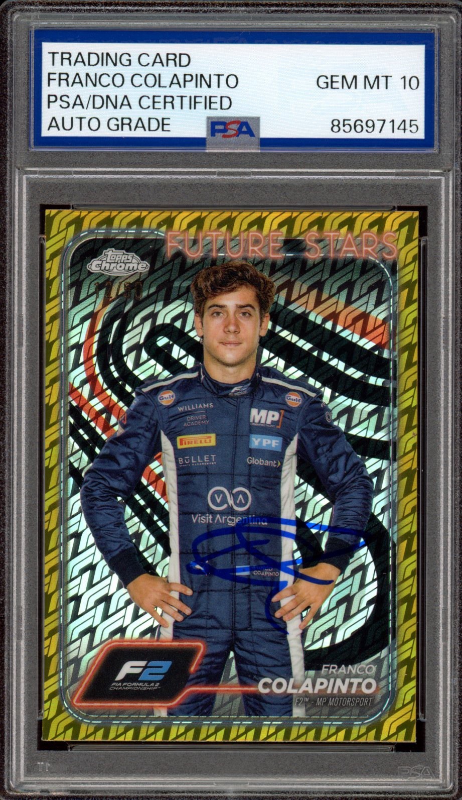 2024 Topps Chrome F1 #24 Franco Colapinto Gold Logofractor /50 PSA AUTO 10 RC