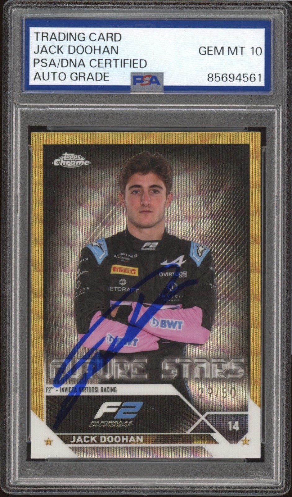 2023 Topps Chrome F1 #72 Jack Doohan Signed Gold Wave Rookie /50 PSA AUTO 10 RC
