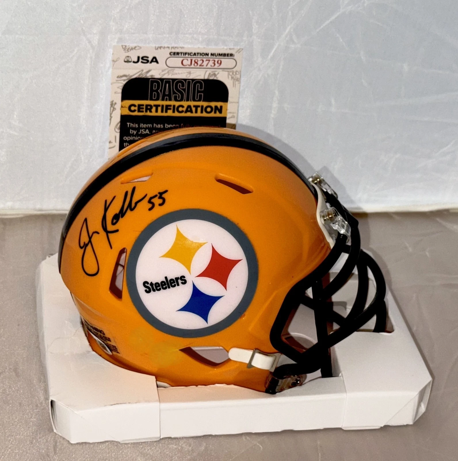 Jon Kolb signed Pittsburgh Steelers Yellow mini helmet autographed JSA