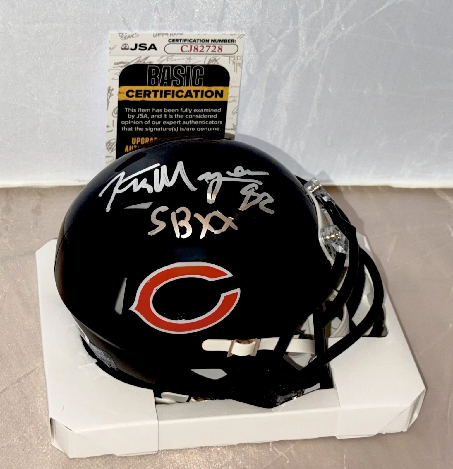 Ken Margerum signed Chicago Bears mini helmet autographed W/ SB XX Inscrip JSA
