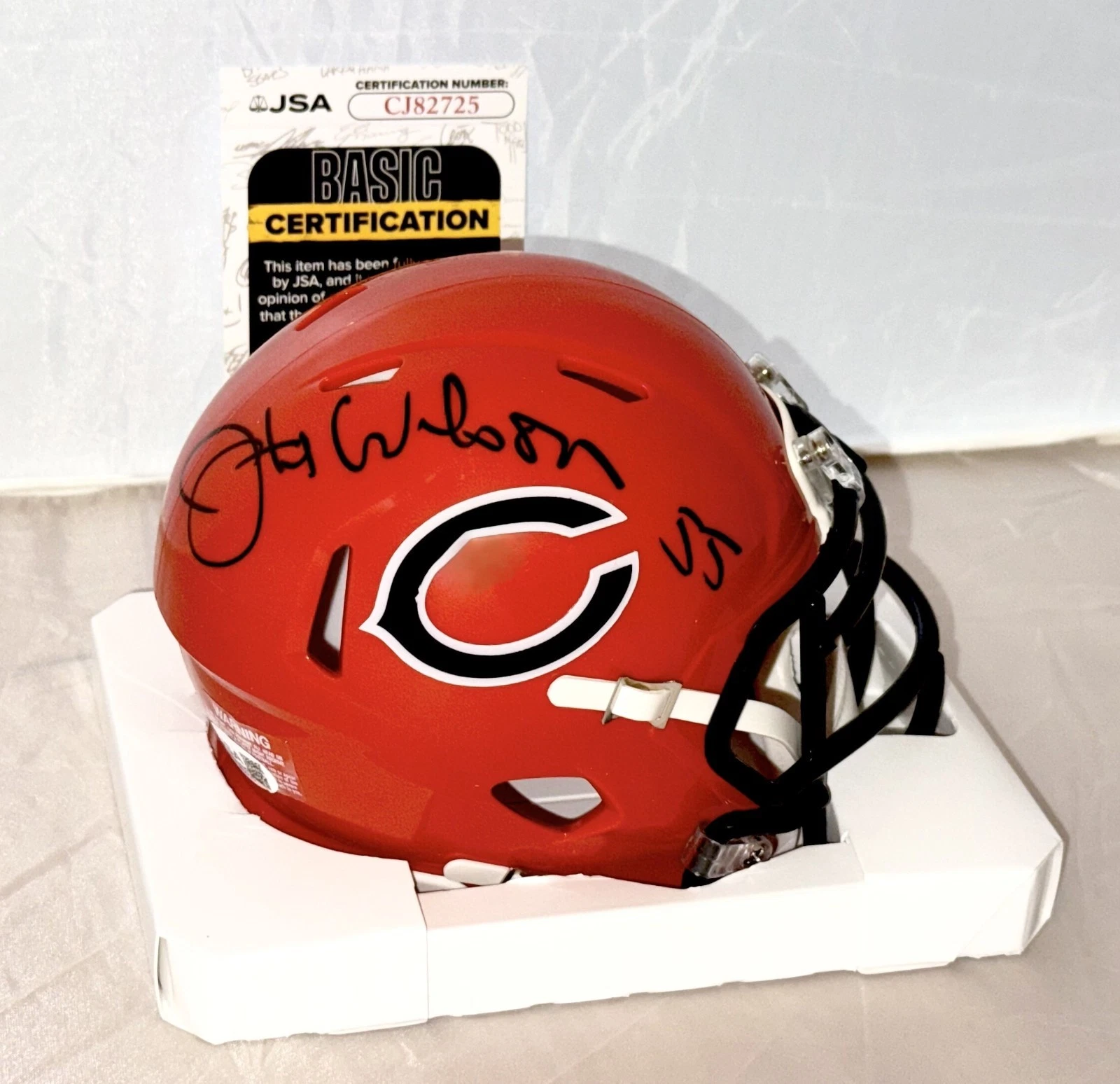 Otis Wilson signed Chicago Bears Orange mini helmet autographed JSA