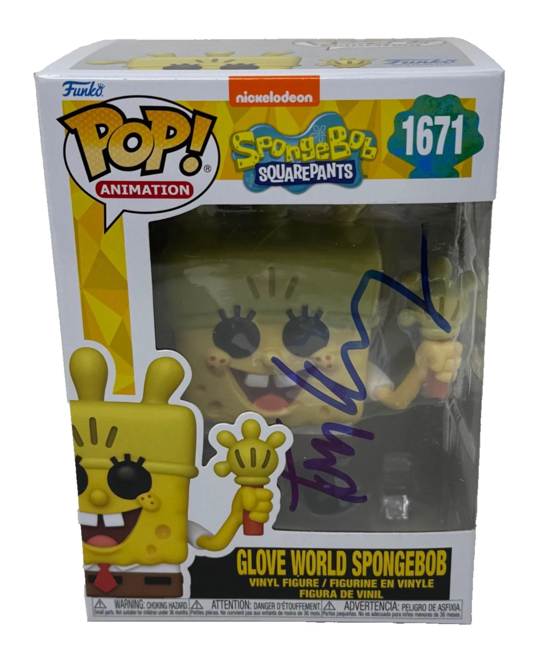 Tom Kenny Signed Spongebob Squarepants Glove World Spongebob Funko Pop BAS COA