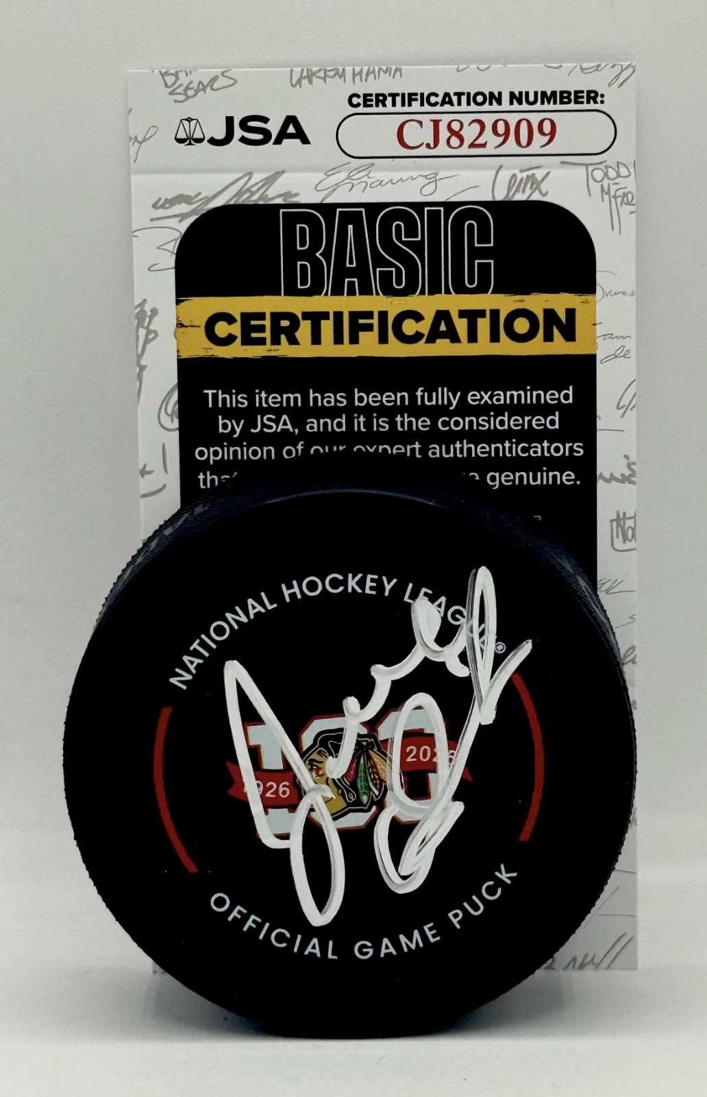 Joel Quenneville signed Chicago Blackhawks 100th Anniversary Game Puck JSA