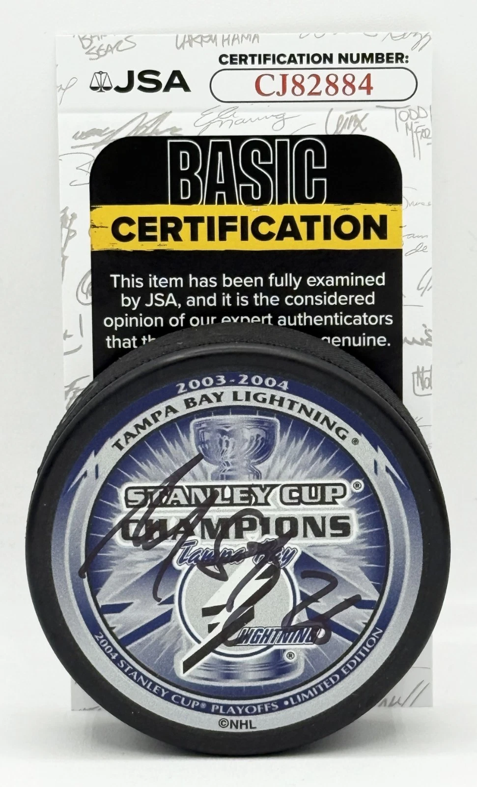 Martin St. Louis signed Tampa Bay Lightning 2004 Stanley Cup Champs Puck JSA