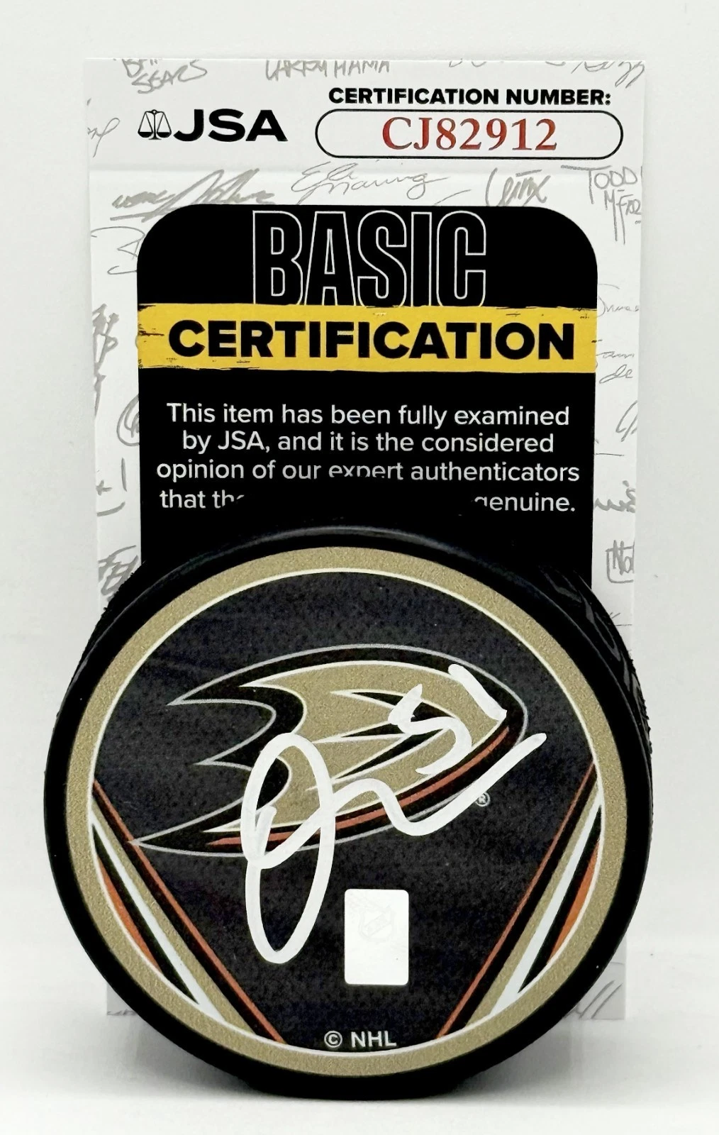 Olen Zellweger signed Anaheim Ducks Reverse Retro Puck autographed JSA COA