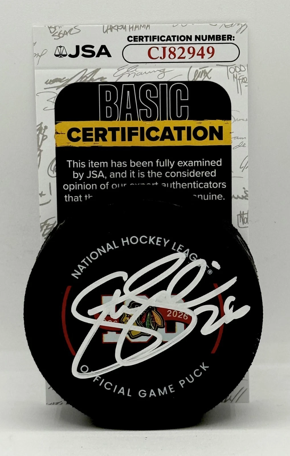 Steve Sullivan signed Chicago Blackhawks 100th Anniversary Game Puck JSA